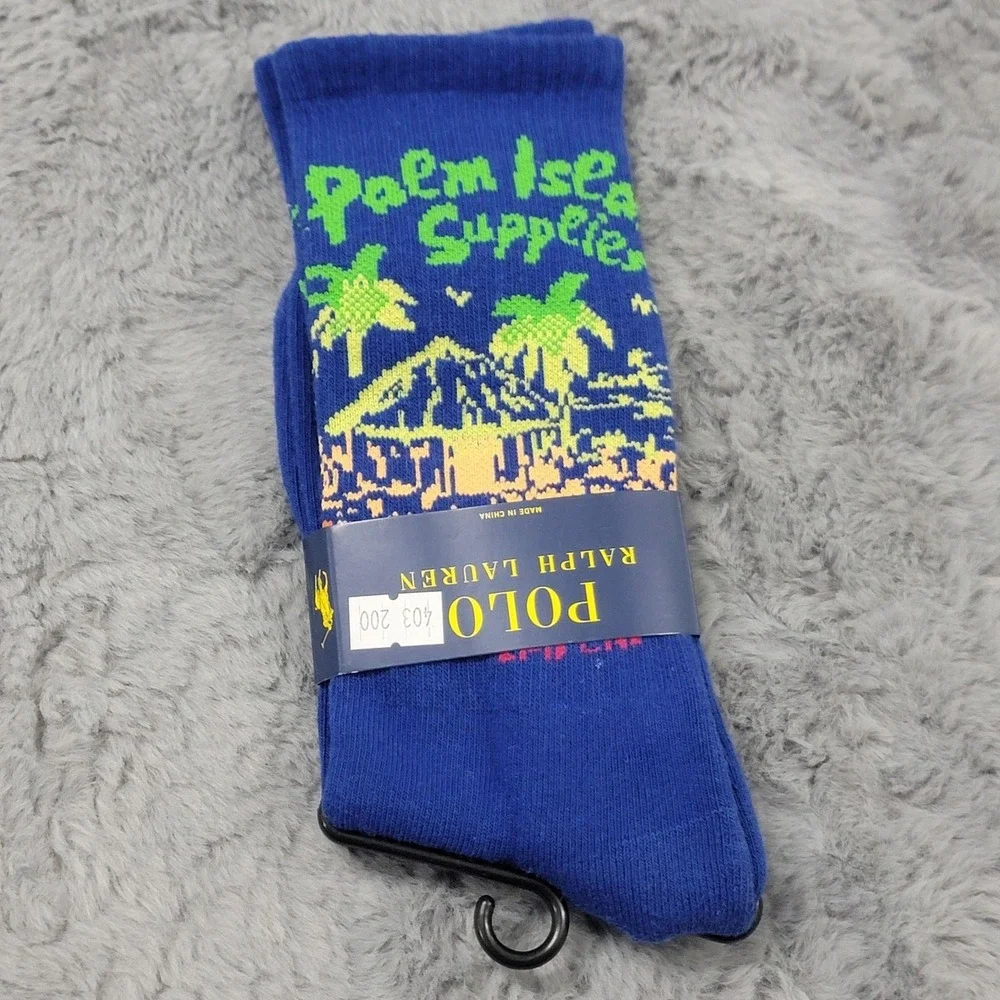 Polo Ralph Lauren Socks Mens 6-12.5 Blue Palm Island Supplies Beach Mid Calf